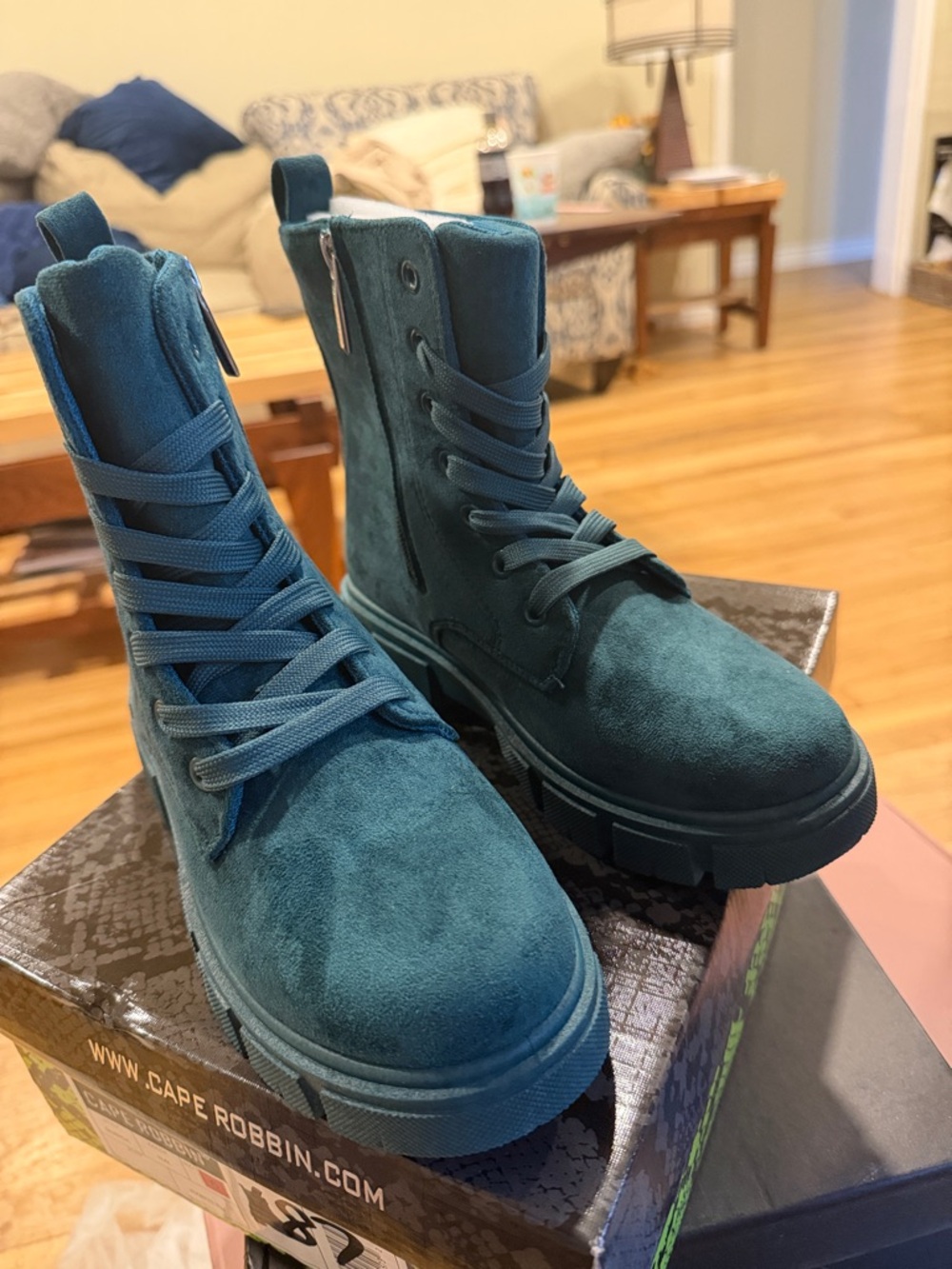Cape Robbin Teal Suede Lace-Up Combat Boots (60)